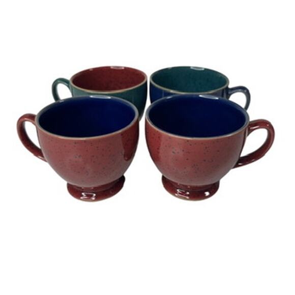 Denby Harlequin Set of 4 3" Footed Cups 2 Red & Blue 1 Green Blue 1 Blue Green - Picture 2 of 9